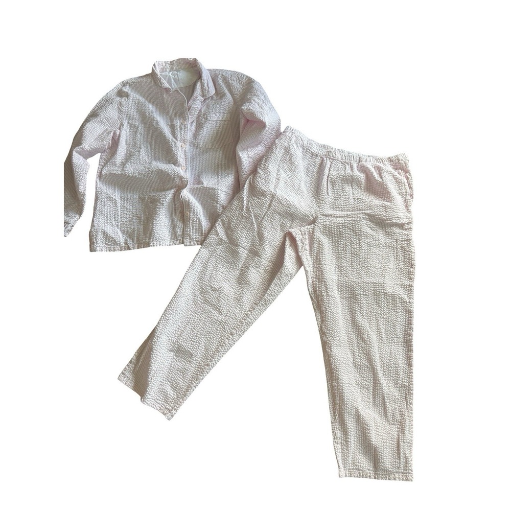 Women's Light Pink Cotton Pajama Set - Button-Down Top & Elastic Waist Pants